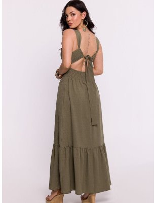 Polish Maxi Dress Open Back Fitted Waist Flowy Silhouette