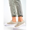 Women's Beige Sneakers - Comfortable Lace-Up Shoes