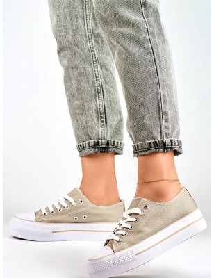 Women's Beige Sneakers - Comfortable Lace-Up Shoes