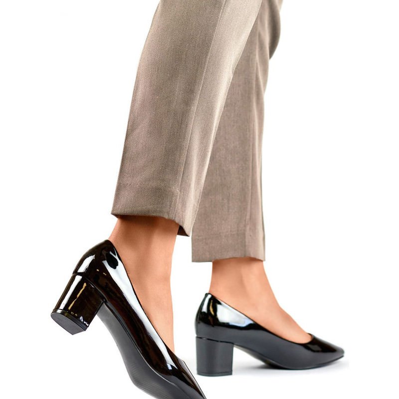 proBlack Patent Leather Pumps - 5cm Heel, Slip-On Design_High Heel Pumps