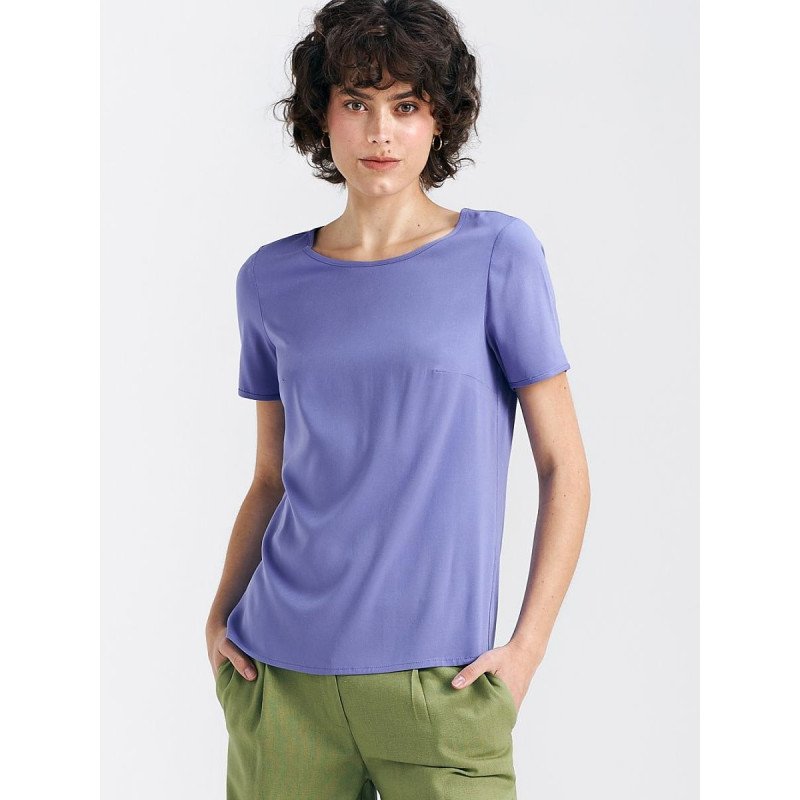 proPurple Viscose Blouse Boat Neck Short Sleeves_Women`s Blouses, Tunics