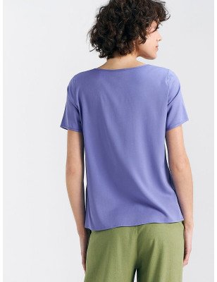 Purple Viscose Blouse Boat Neck Short Sleeves