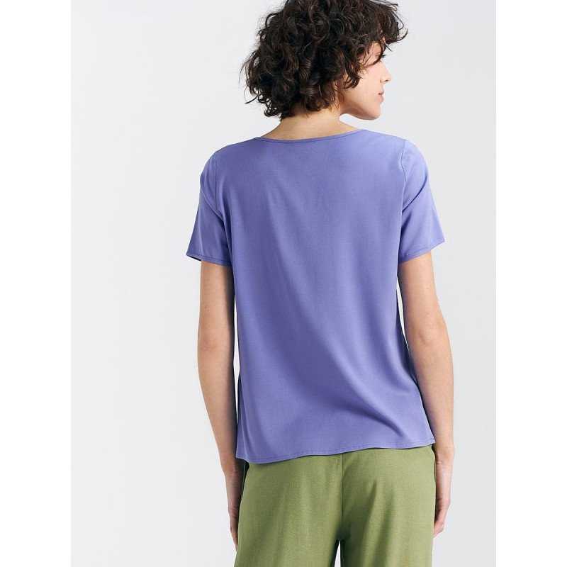 proPurple Viscose Blouse Boat Neck Short Sleeves_Women`s Blouses, Tunics