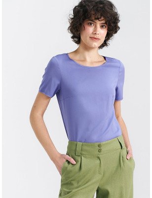 Purple Viscose Blouse Boat Neck Short Sleeves