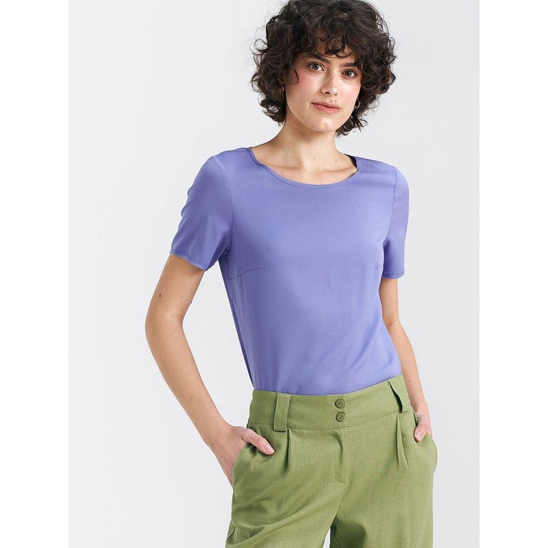 proPurple Viscose Blouse Boat Neck Short Sleeves_Women`s Blouses, Tunics