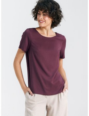 Elegant Plum Viscose Blouse Boat Neck Short Sleeves