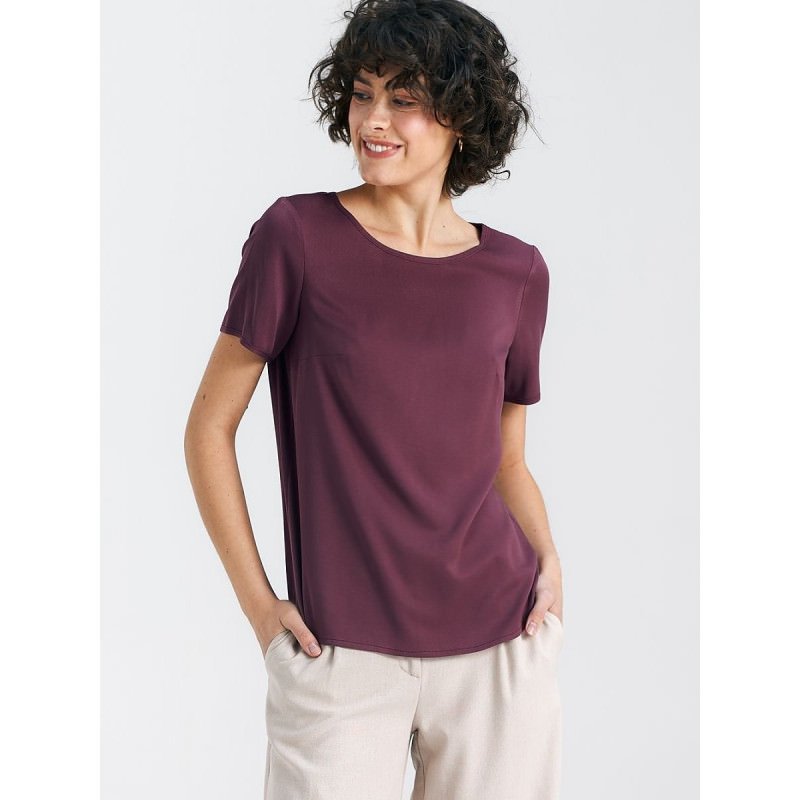 proElegant Plum Viscose Blouse Boat Neck Short Sleeves_Women`s Blouses, Tunics