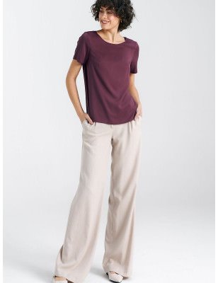 Elegant Plum Viscose Blouse Boat Neck Short Sleeves