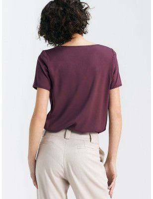 Elegant Plum Viscose Blouse Boat Neck Short Sleeves