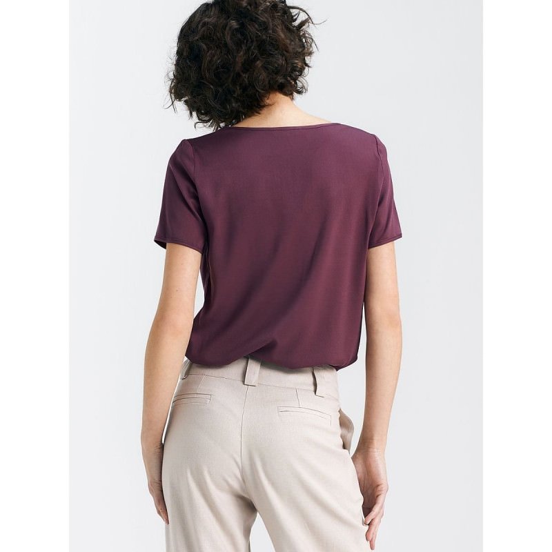 proElegant Plum Viscose Blouse Boat Neck Short Sleeves_Women`s Blouses, Tunics