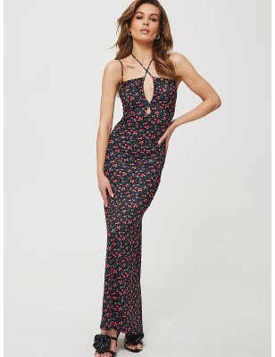 Polish-Crafted Maxi Dress, Easy Slip On Tie Neckline