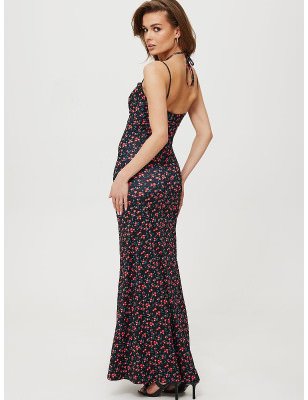 Polish-Crafted Maxi Dress, Easy Slip On Tie Neckline