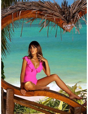 Heart-Shaped Neckline One-Piece Swimsuit, Padded Cups & Support