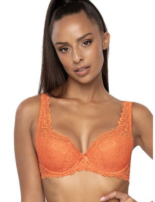 Lace & Mesh Padded Bra with Satin Bow