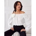 Spanish Style Elegant Satin Blouse with Rose Detailing