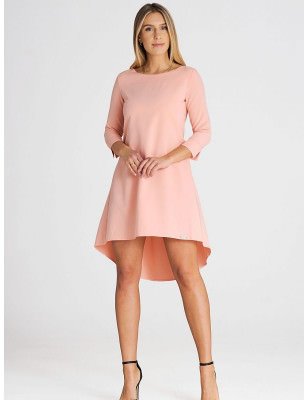 Asymmetrical 3/4 Sleeve Dress Elegant Extended Back