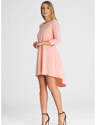 Asymmetrical 3/4 Sleeve Dress Elegant Extended Back