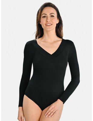 V Neck Long Sleeve Cut-Out Back Bodysuit