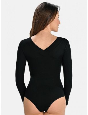 V Neck Long Sleeve Cut-Out Back Bodysuit