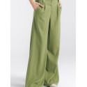 Mid-Rise Relaxed Fit Women's Pants with Decorative Tab