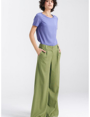 Mid-Rise Relaxed Fit Women's Pants with Decorative Tab