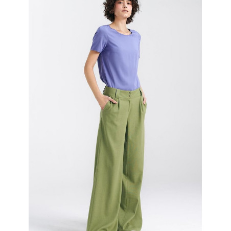 Mid-Rise Relaxed Fit Women's Pants with Decorative Tab