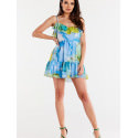 Chiffon Short Dress with Frill Neckline