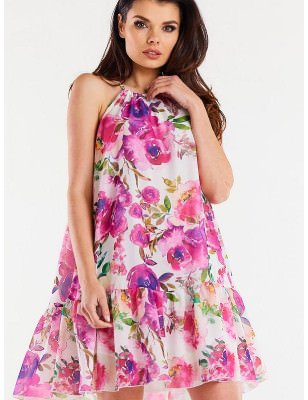 Chiffon Flared Ruffle Dress - A-Line Elegant