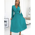 Midi Pleated Envelope Neckline Long Sleeve Dress