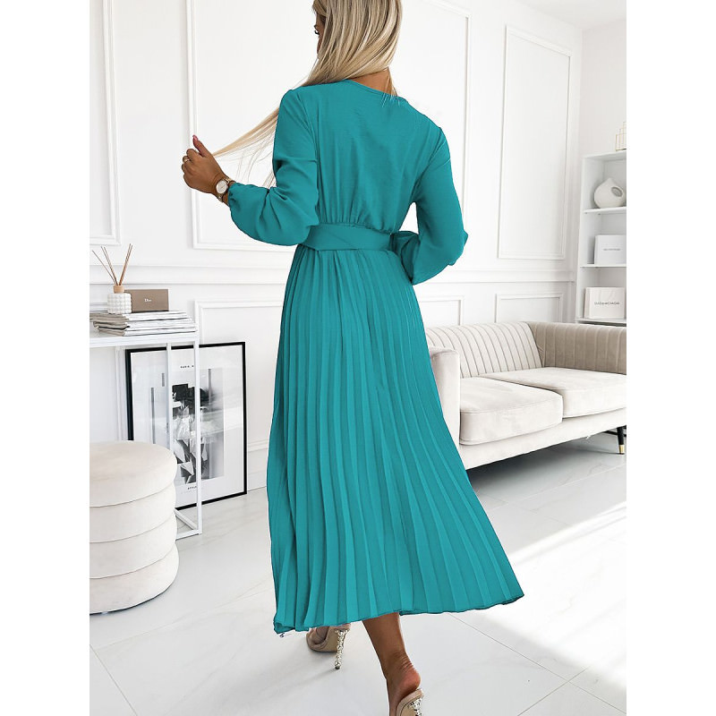 proMidi Pleated Envelope Neckline Long Sleeve Dress_Formal Dresses, Cocktail Dresses