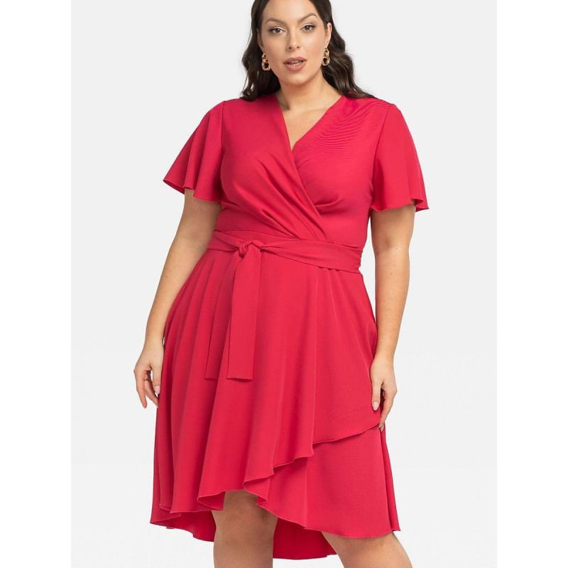 proAnabella Wrap Dress Asymmetrical Hem Flared Style_Plus size dresses