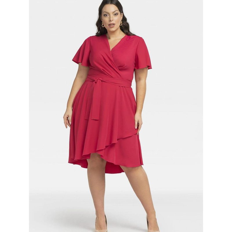 proAnabella Wrap Dress Asymmetrical Hem Flared Style_Plus size dresses