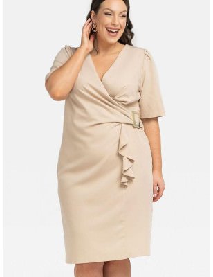 Marga Dress: Elegant Wrap Neckline, Ruffled Hem