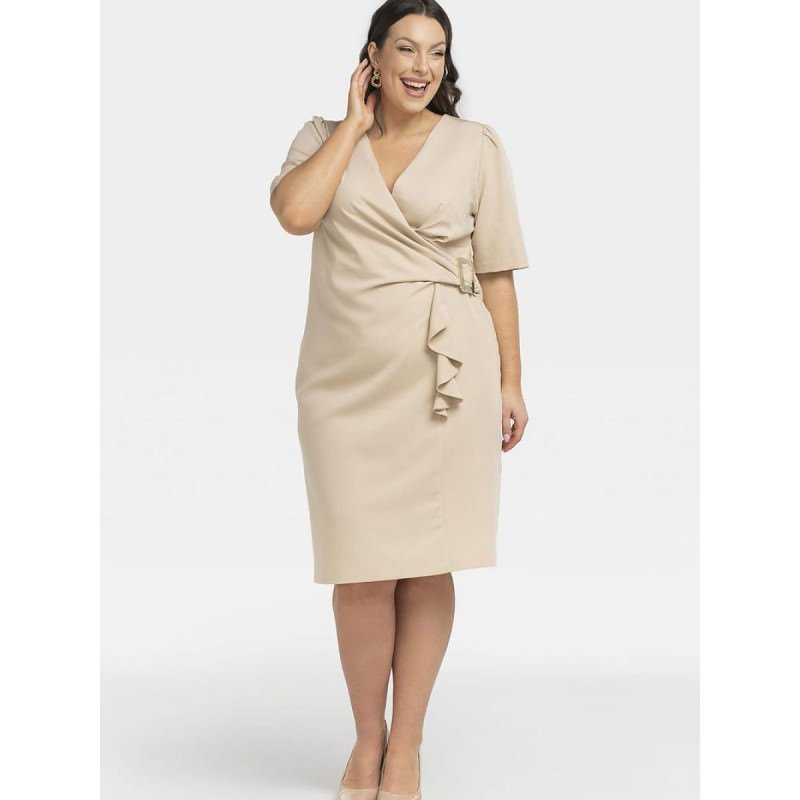 proMarga Dress: Elegant Wrap Neckline, Ruffled Hem_Plus size dresses