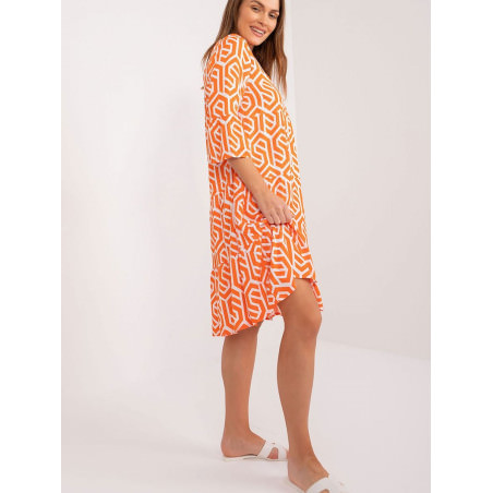 Oversized Viscose Printed Dress V-Neck 3/4 Sleeves