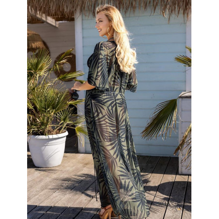 Sexy Beach Tunic Plant Motif Cover-Up Sun Protection Lightweight