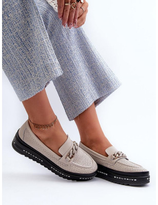 Women's Leather Chain Accent Platform Loafers