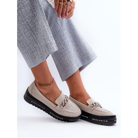 Women's Leather Chain Accent Platform Loafers