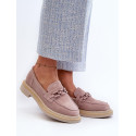 Natural Suede Loafers - Women's Decorative Front Design