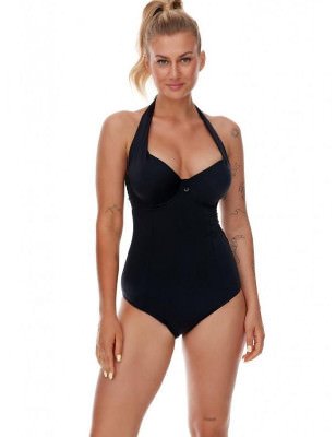 Black Swimsuit with Underwire Support and Adjustable Ties