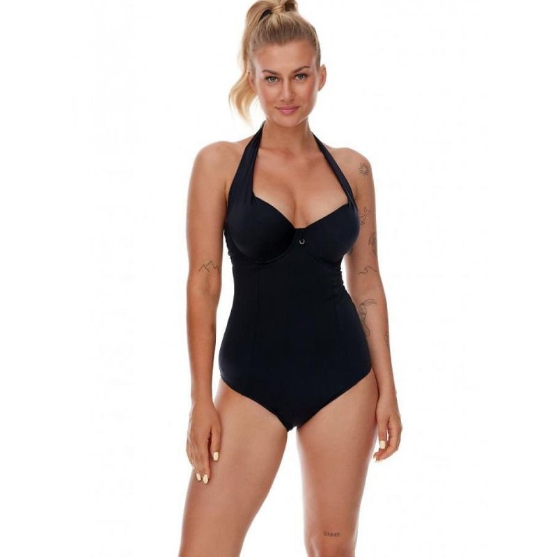 proBlack Swimsuit with Underwire Support and Adjustable Ties_One-Piece Swimsuits, Swimming Costumes for Women