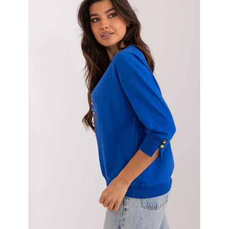 Stylish Rhinestone Blouse 3/4 Sleeves Round Neck