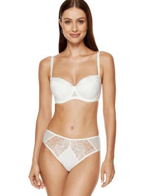 Cream Padded Bra Floral Embroidery Support