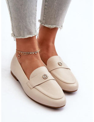 Elegant Women's Moccasins with Gold Detail, Flat Heel Comfortable