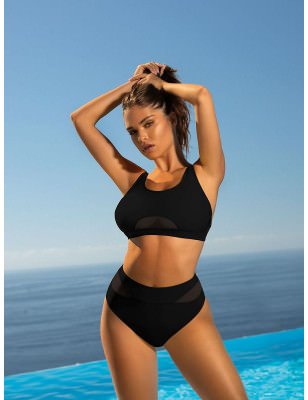 Sporty Two-Piece Swimsuit with Padded Bra and Mesh Inserts