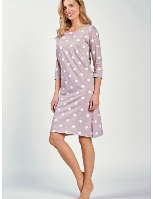 Round Neck Printed Cotton Nightgown - Comfortable Loose Fit 3/4 Sleeves