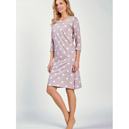 Round Neck Printed Cotton Nightgown - Comfortable Loose Fit 3/4 Sleeves