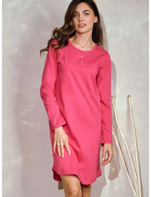 proLong Sleeve Cotton Nightgown Semi-Circular Neckline Loose Fit_Nightgowns, Nighties, Sleep Shirts