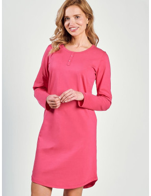 Long Sleeve Cotton Nightgown Semi-Circular Neckline Loose Fit