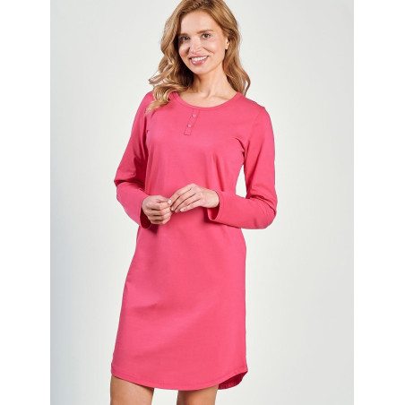 Long Sleeve Cotton Nightgown Semi-Circular Neckline Loose Fit